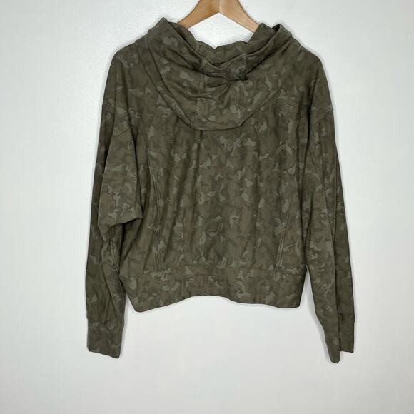 Athleta Farallon Printed Sweatshirt Women Large Green Hooded Cropped Athleisure - Picture 8 of 9